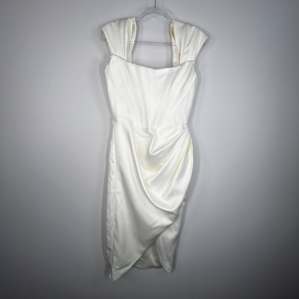 House of CB Loretta Ivory Satin Off Shoulder Corset Dress Size Medium - Picture 7 of 15
